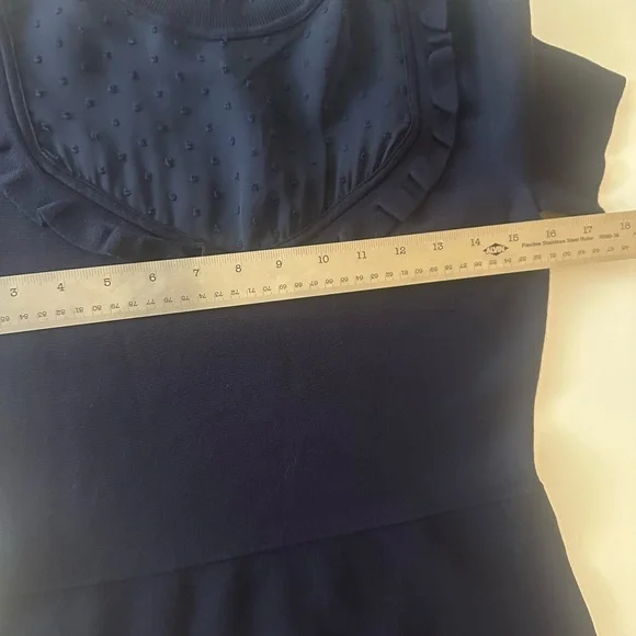 Draper James Ruffle Sheer Yoke Viscose A Line Sweater Dress Nassau Blue NWOT XS - Picture 15 of 16